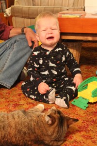 Silas crying with Fiona